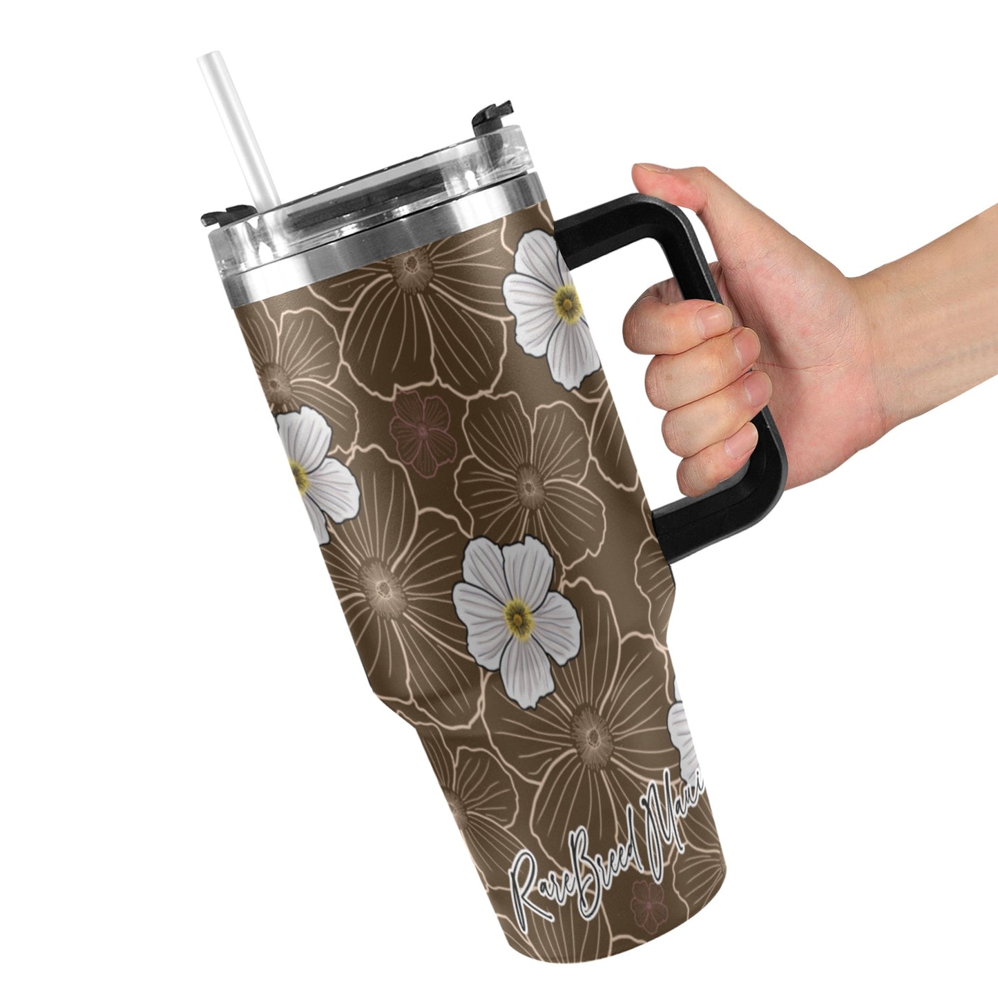 Pua Kala Hawaiian Poppy 40oz Tumbler - Black Handle, Brown