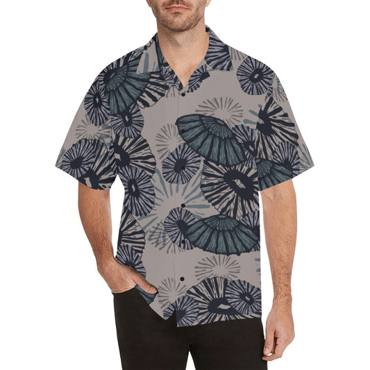 'Opihi Hawaiian Print - Menʻs Aloha Shirt, Slate Blue and Taupe
