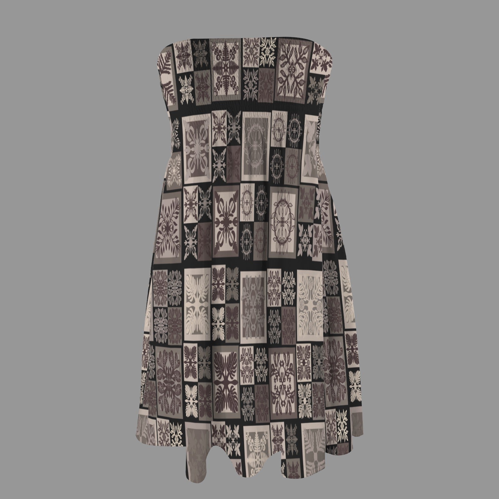 Hauʻoli Strapless Tube Dress - Kapa Kuiki - Brown and Beige