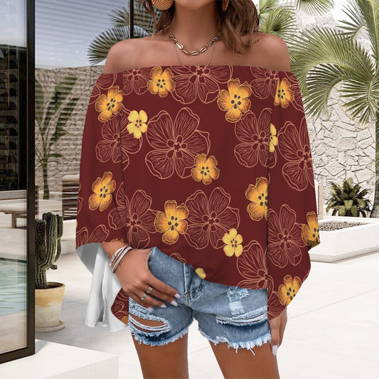 Hau Ula'ula Off Shoulder Trumpet Sleeve Blouse