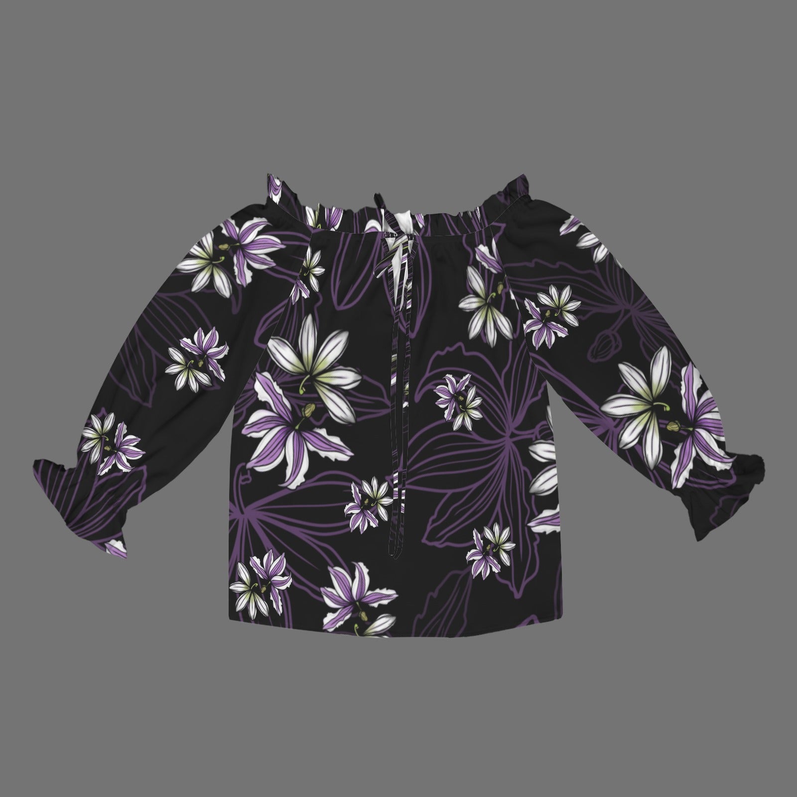 Kamalei Blouse in Naupaka - Black and Purple