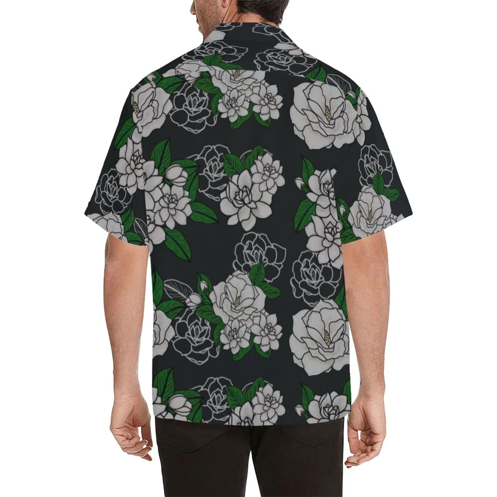 Kiele Gardenia Hawaiian Print - Menʻs Aloha Shirt - Forest Green