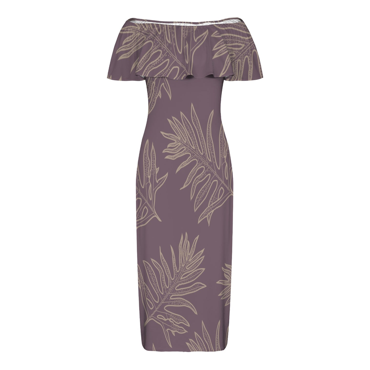 Lauaʻe Fern Hawaiian Print Off Shoulder Maxi-Style Dress - Lavender