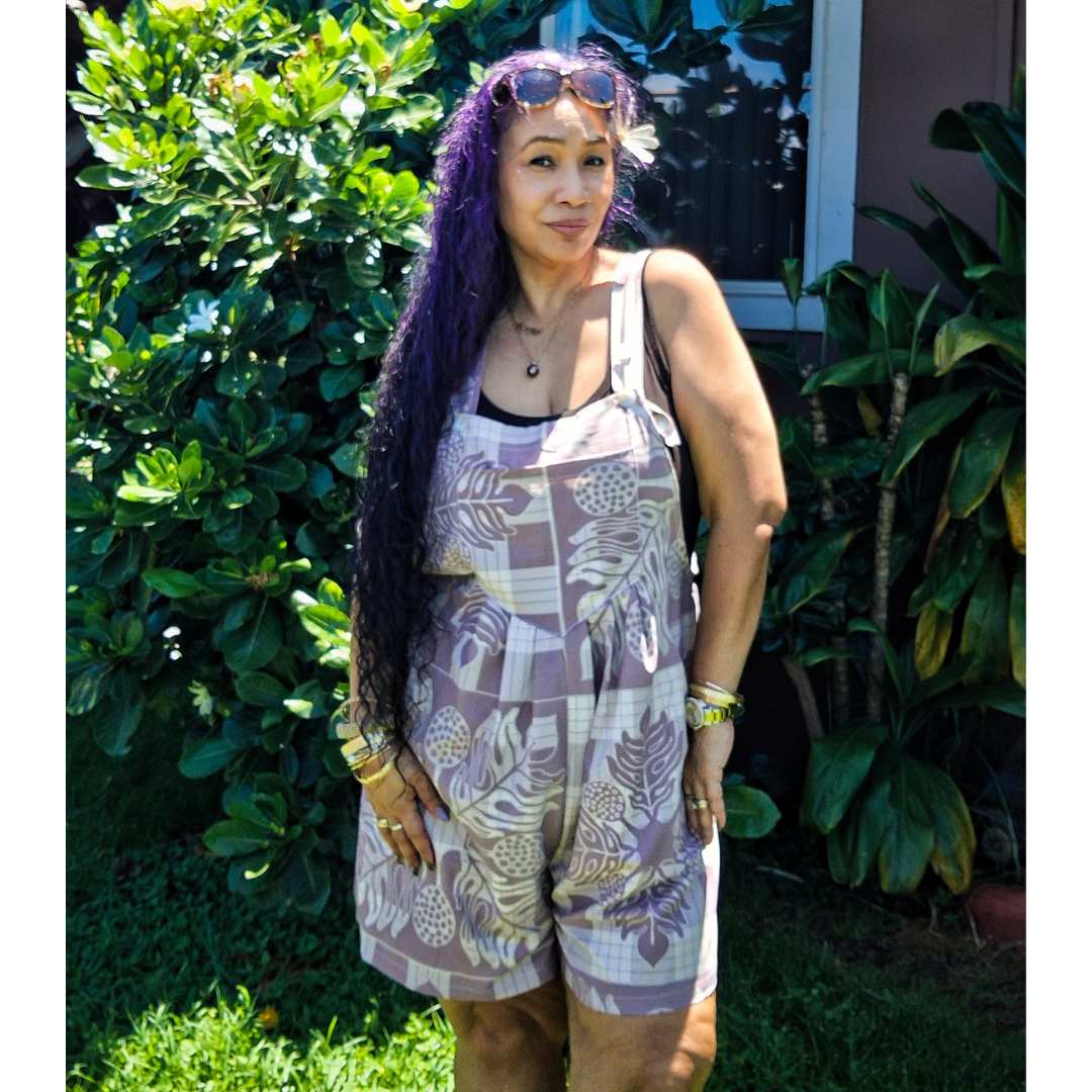 Ku'ulei Romper - Kapa Kuiki and Palaka Ulu Hawaiian Print in Lavender and Cream