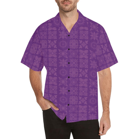 Hawaiian Kapa Kuiki Quilt - Menʻs Aloha Shirt, Purple