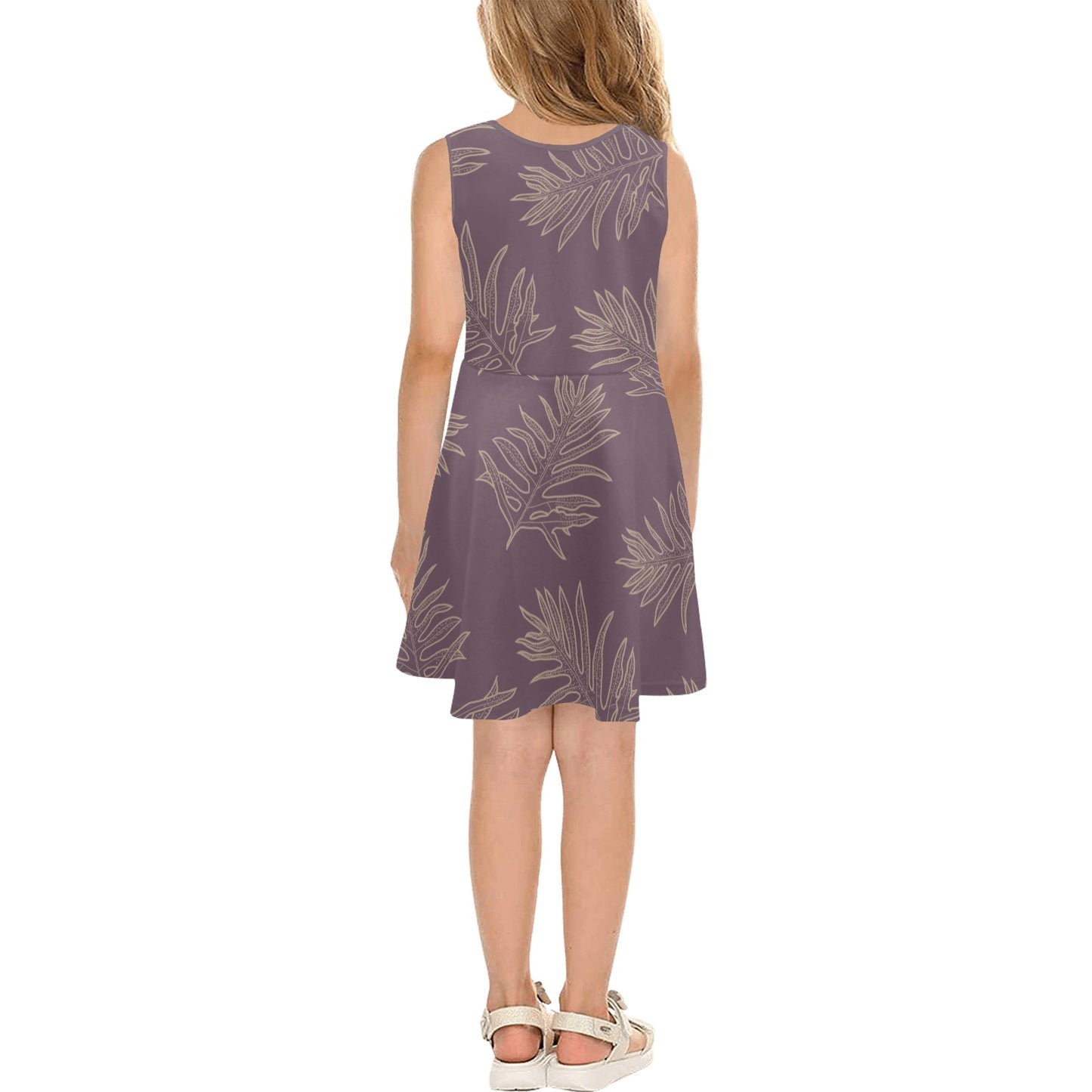 Laua'e Fern Hawaiian Print - Girl's Sleeveless Dress, Lavender