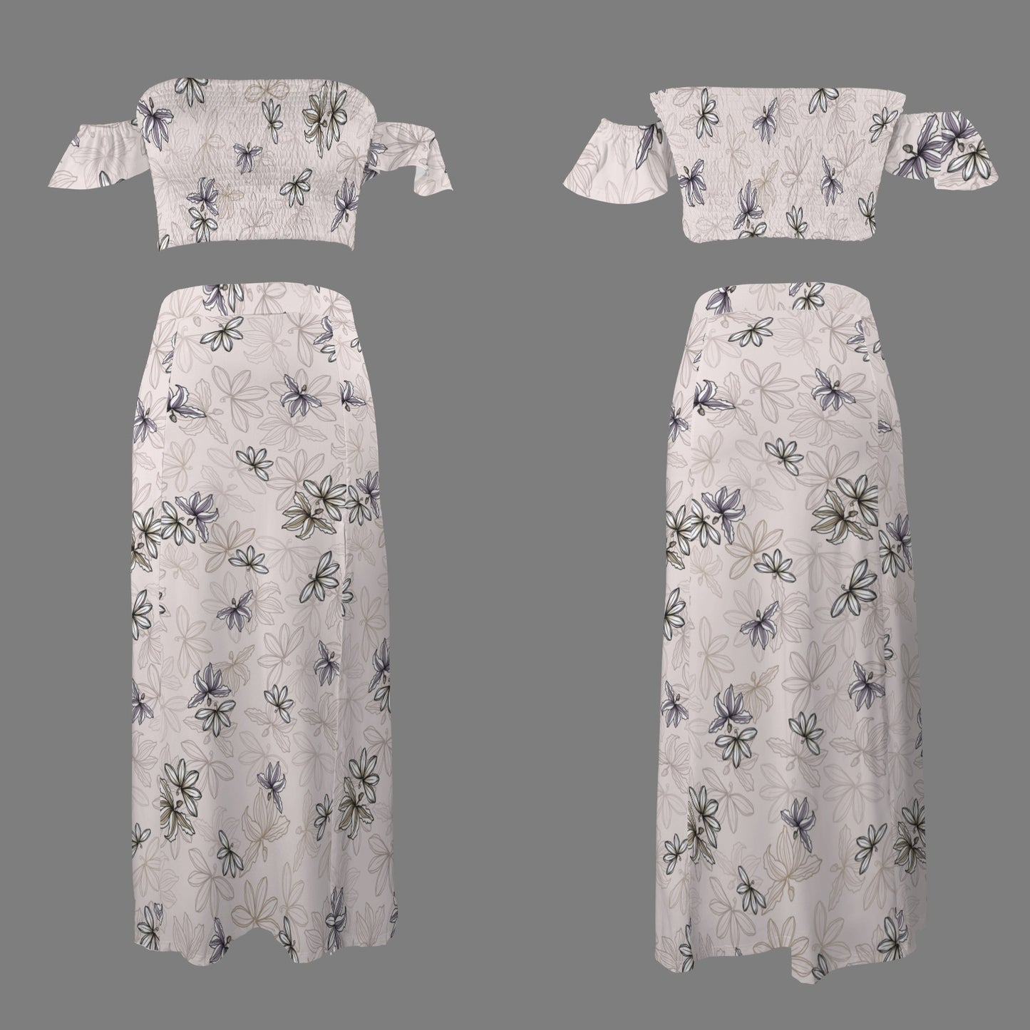 Malino Set in Naupaka (Off Shoulder Smocked Tube Top & High Waist Split Thigh Maxi Skirt) Blush