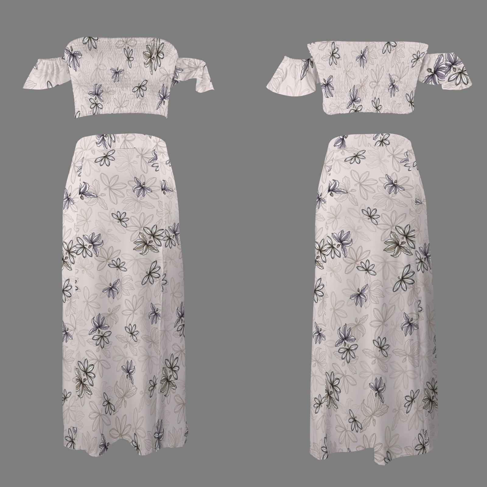 Malino Set in Naupaka (Off Shoulder Smocked Tube Top & High Waist Split Thigh Maxi Skirt) Blush