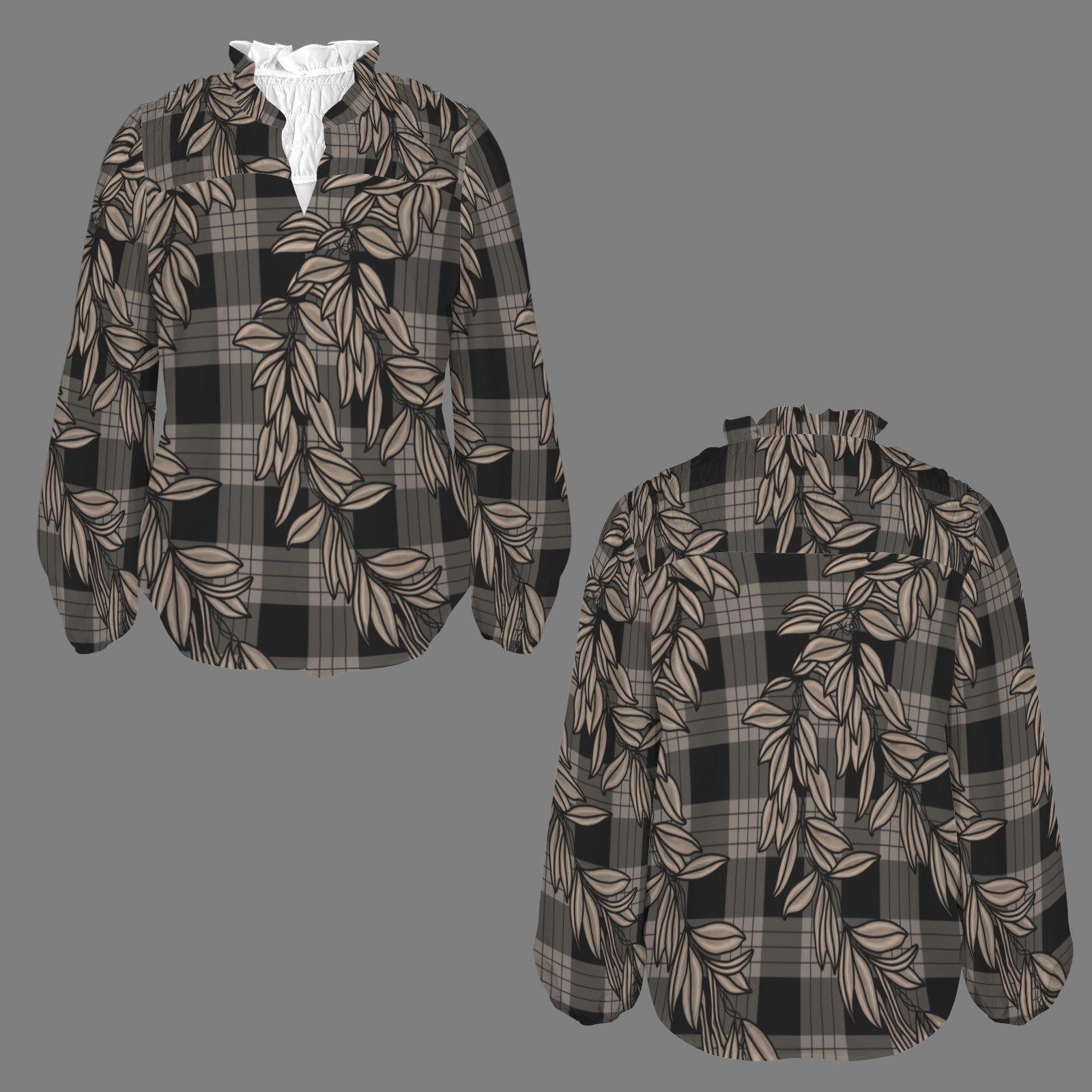 Mālie Blouse in Maile and Palaka - Black and Taupe