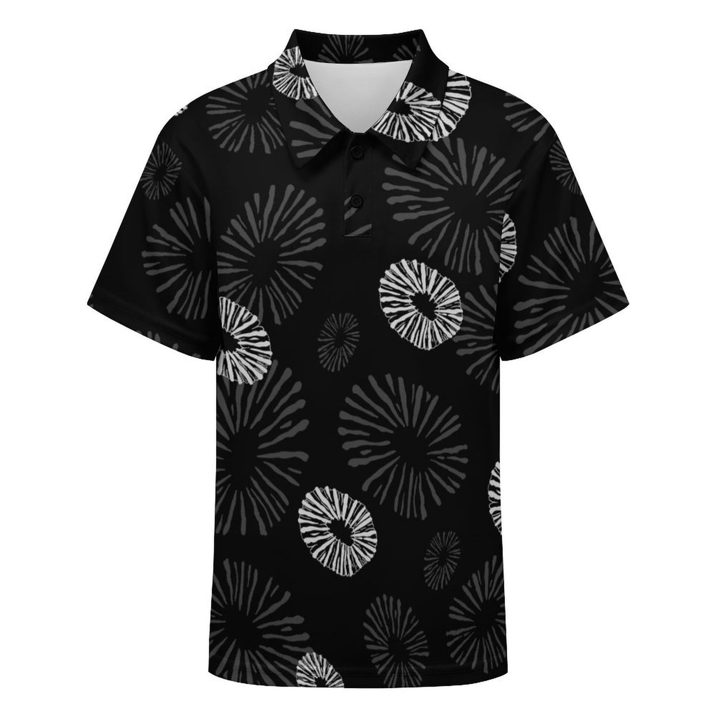 'Opihi Hawaiian Print - Keiki Polo Shirt, Black and Gray