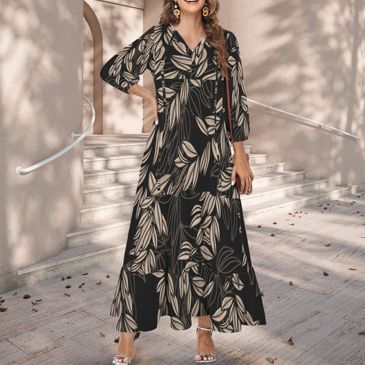 Pauahi Mu'u mu'u maxi dress - Maile Lei in Black and Brown