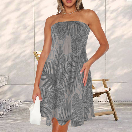 Ulu Breadfruit Tube Top Pleated Dress - Gray
