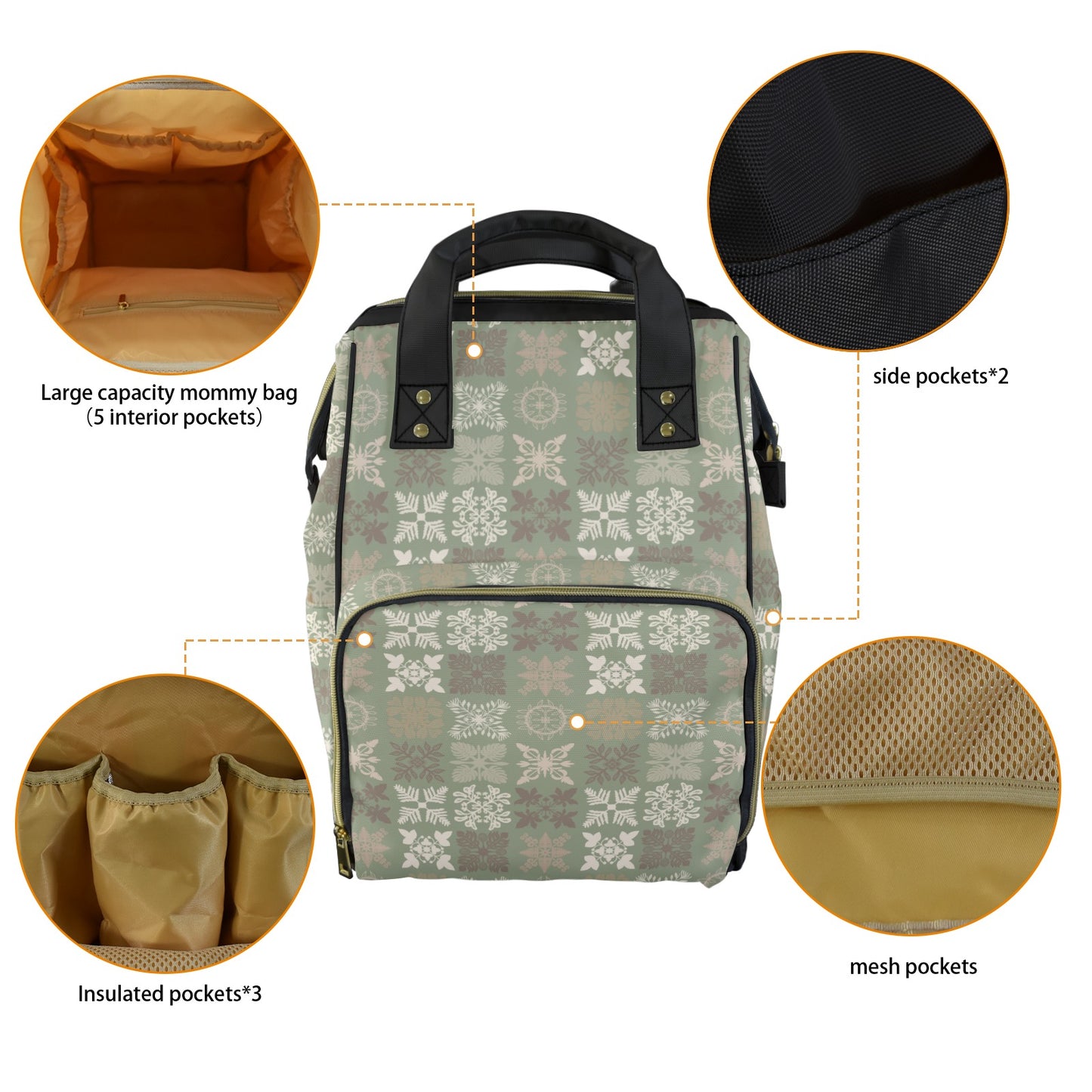 Kapa Kuiki Hawaiian Print Quilt Design Mult-Function Backpack - Sage and Gray