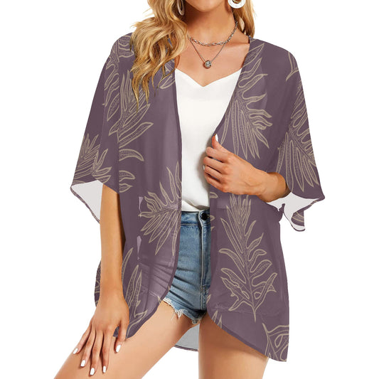 Lauaʻe Fern Hawaiian Print KImono Chiffon Coverup - Lavender