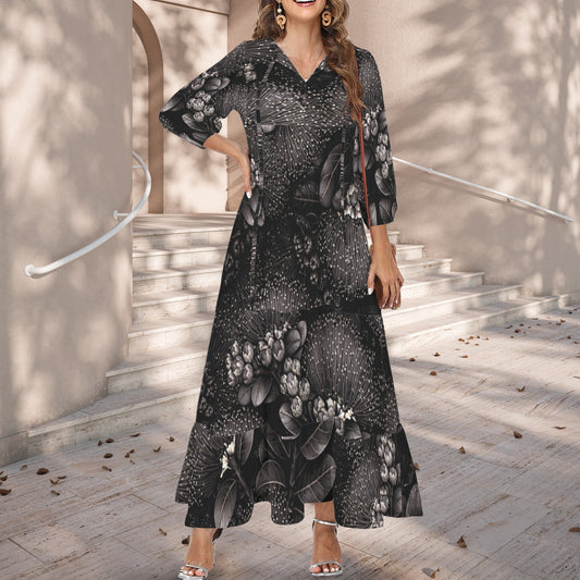Pauahi Mu'u mu'u maxi dress - 'ōhiʻa lehua in Black and Gray