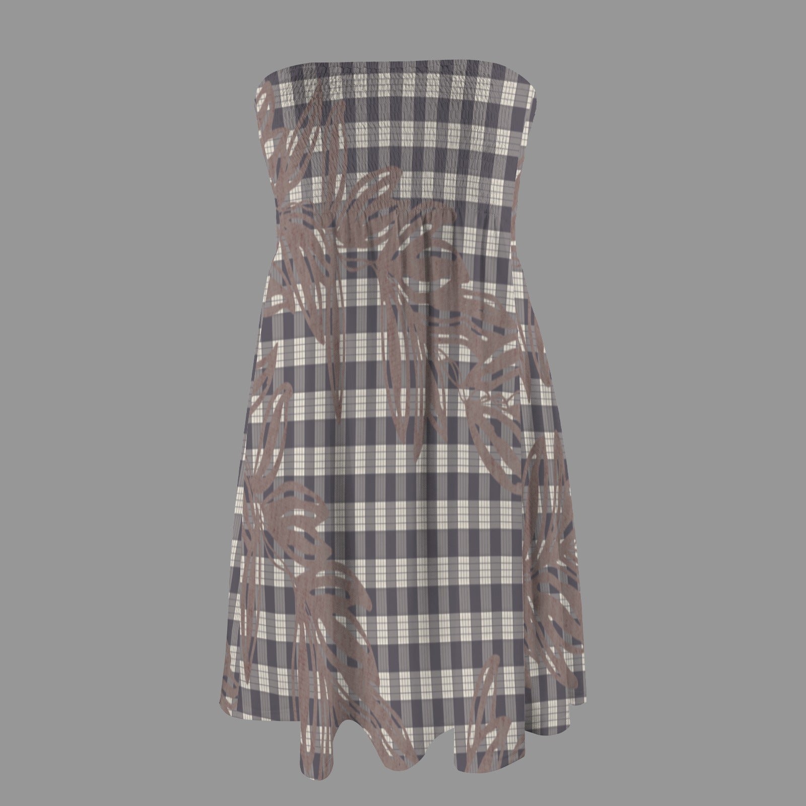 Hauʻoli Strapless Tube Dress - Maile lei and palaka - Taupe and Gray