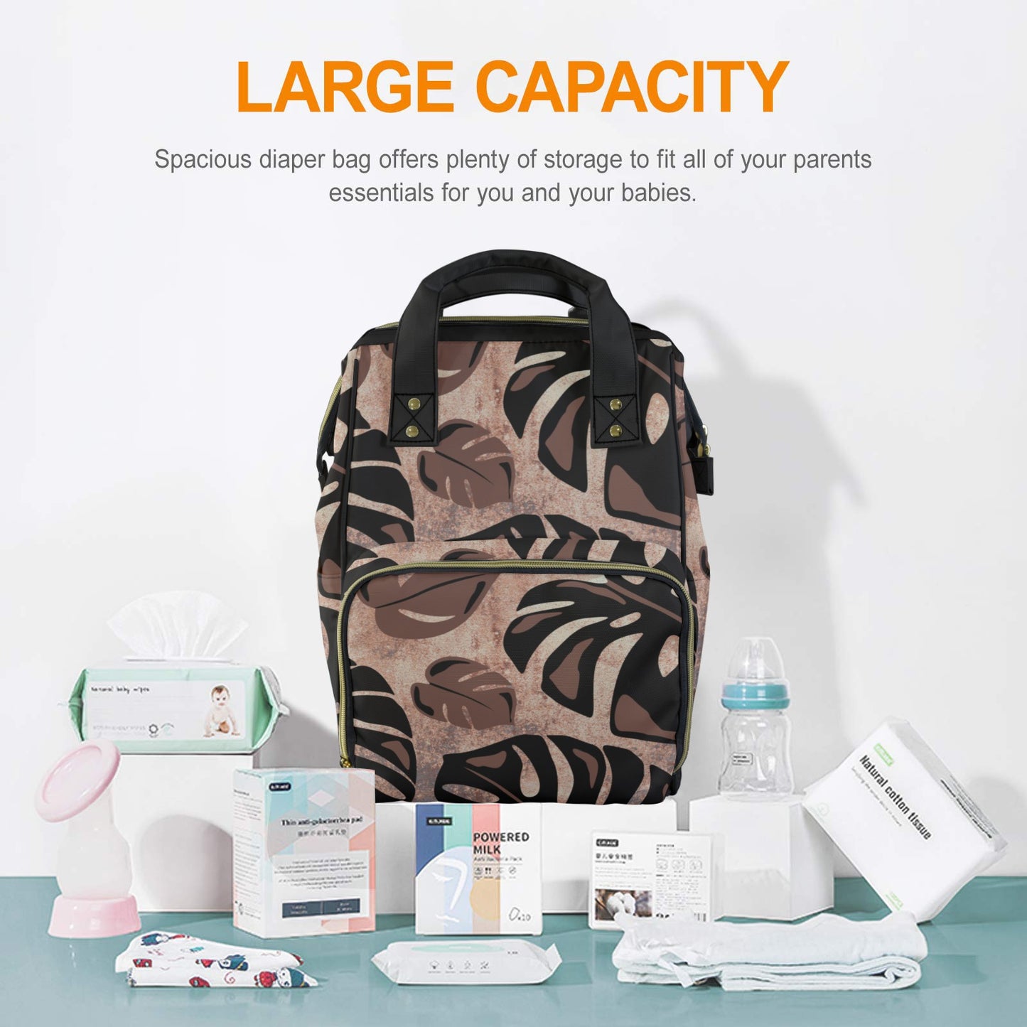 Monstera Hawaiian Print Multi-Function Backpack - Brown