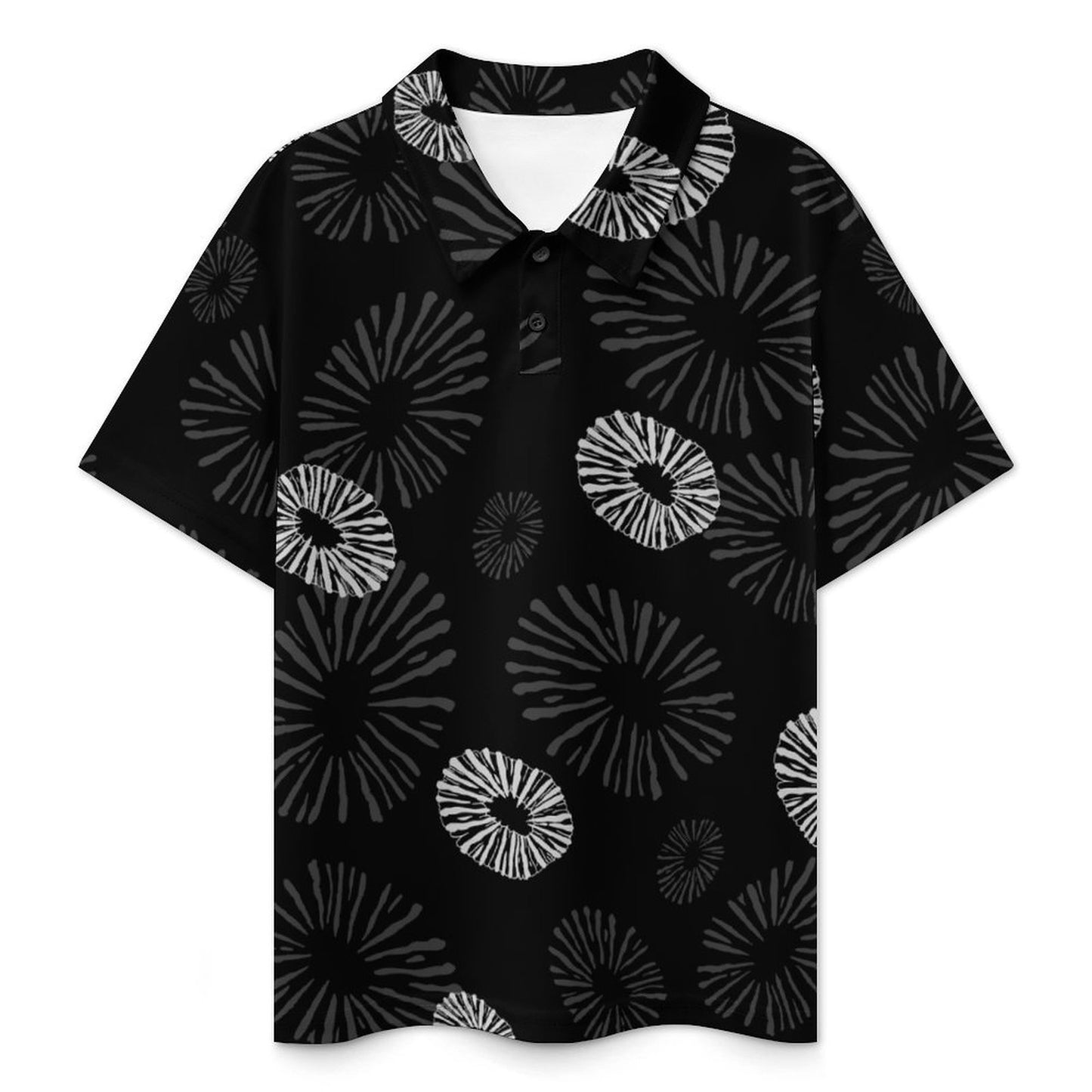 'Opihi Hawaiian Print - Keiki Polo Shirt, Black and Gray