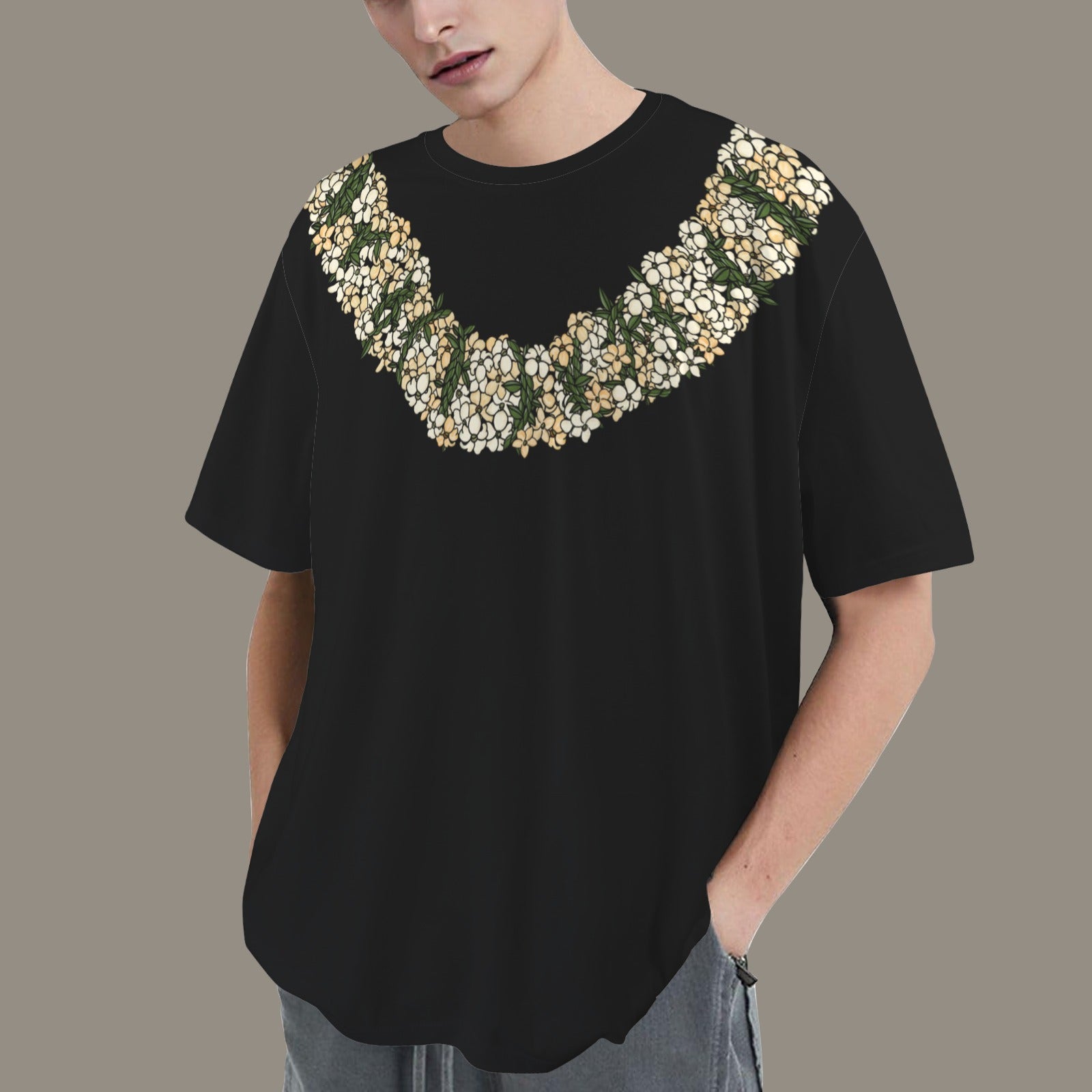 Oversized Hawaiian Lei Graphic T-Shirt | Puakenikeni Poepoe Lei