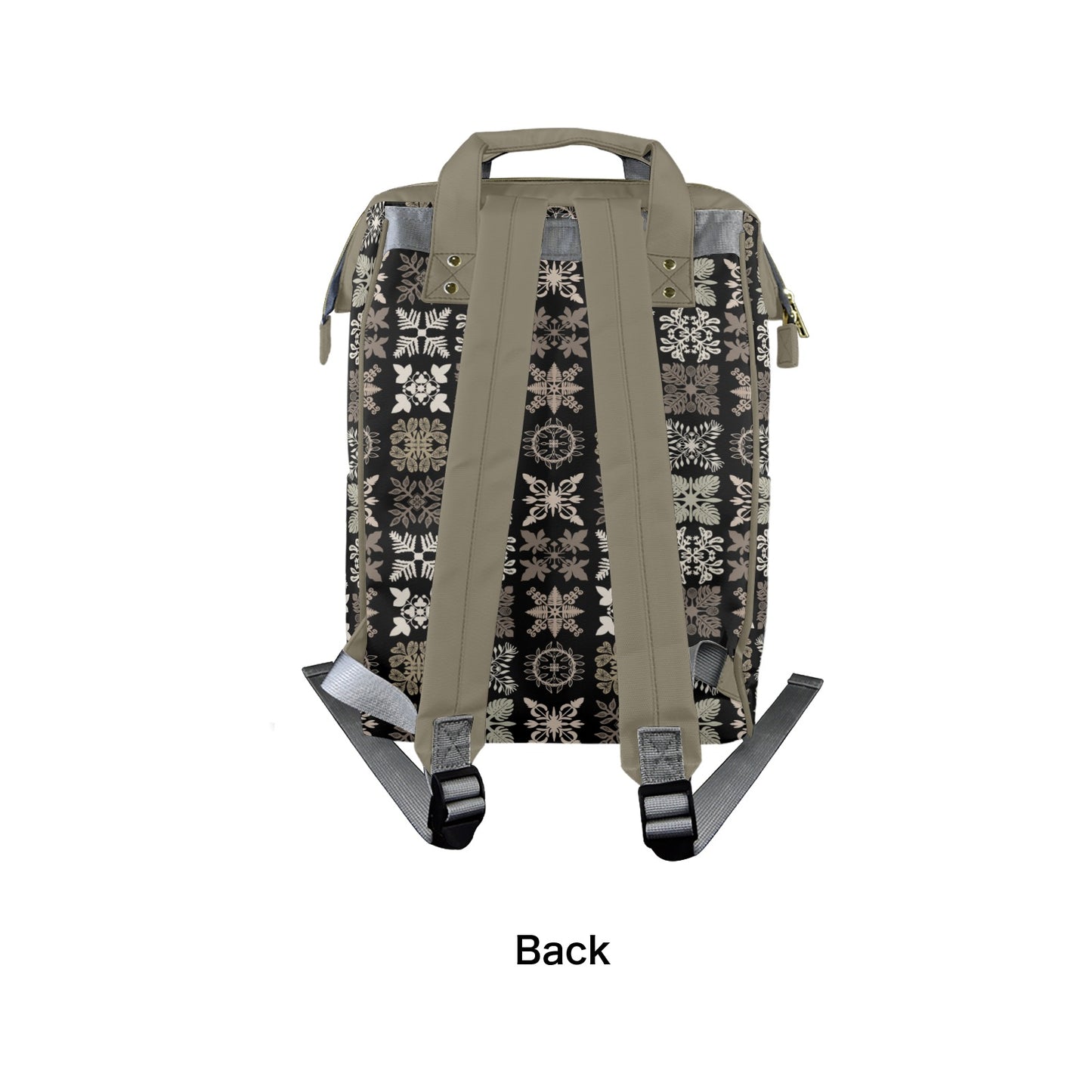 Kapa Kuiki Hawaiian Print Quilt Design Mult-Function Backpack - Black and Sage