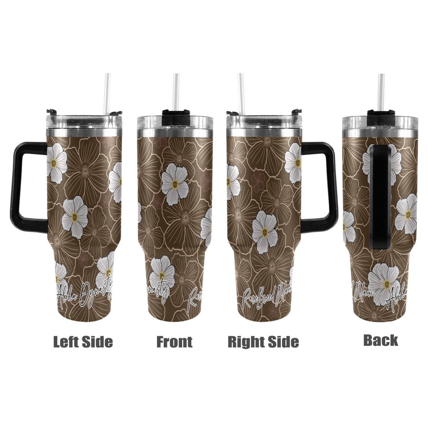 Pua Kala Hawaiian Poppy 40oz Tumbler - Black Handle, Brown