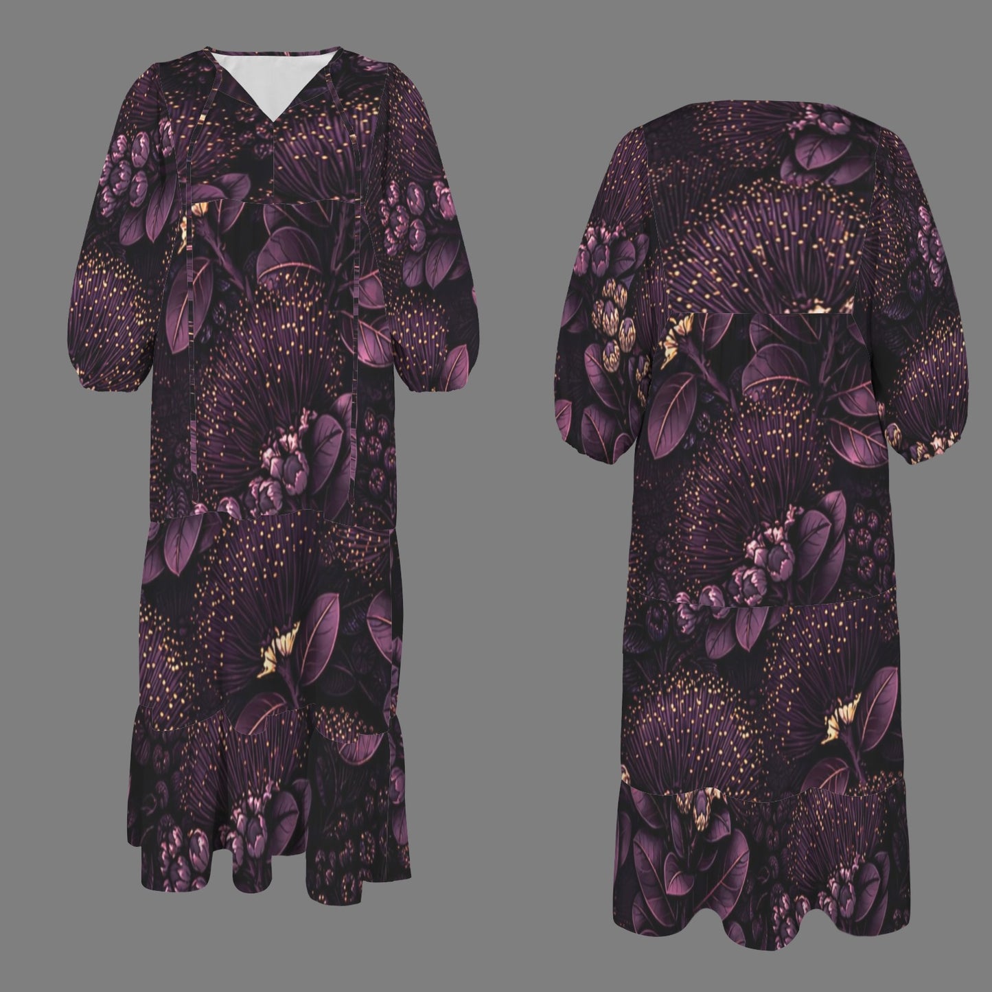Pauahi Mu'u mu'u maxi dress - 'ōhiʻa lehua in purple