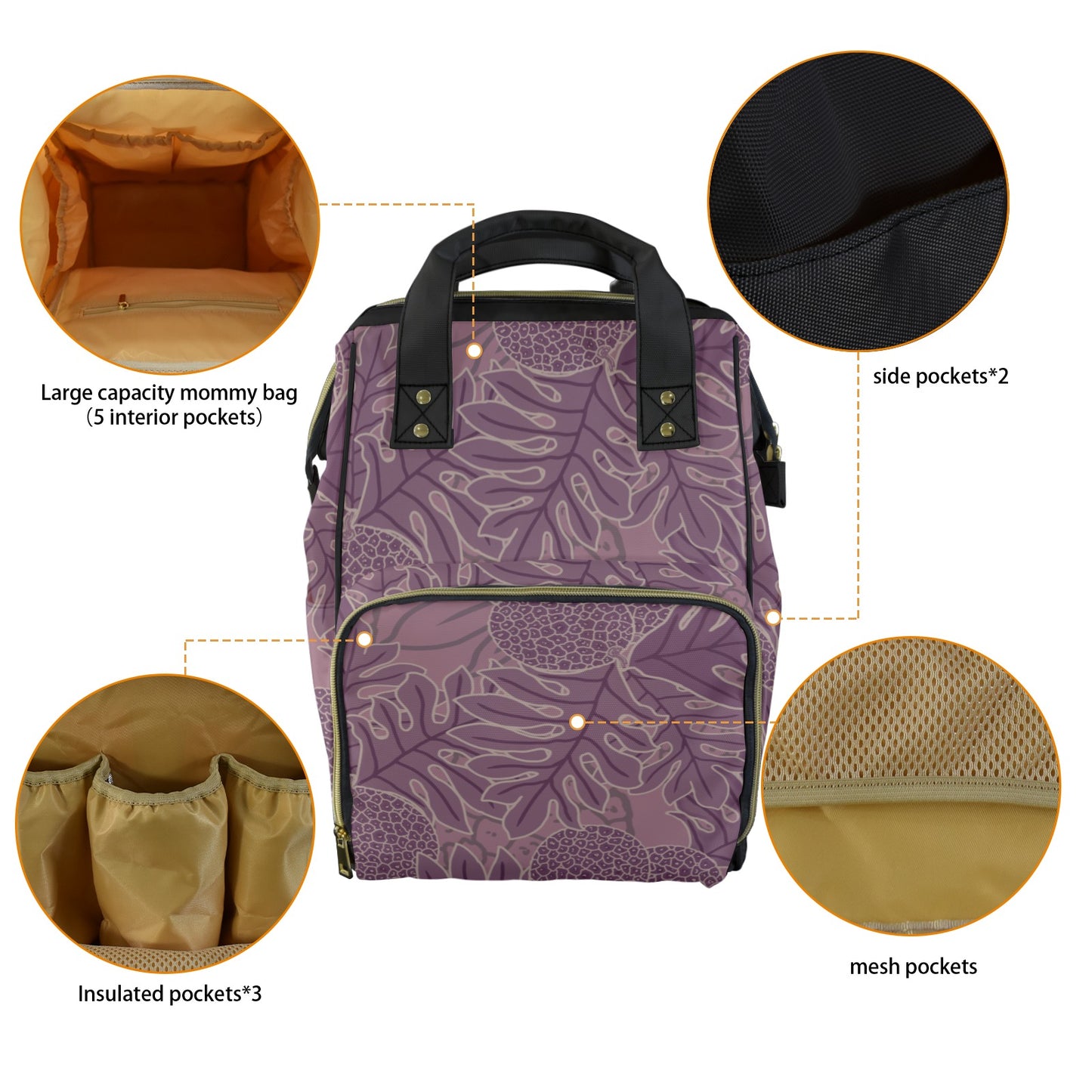 Ulu Breadfruit Hawaiian Print Multi-Function Backpack - Purple
