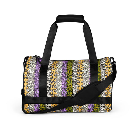 Hawaiian Lei Print Gym Bag | Duffle Bag - Puakenikeni, Pakalana, Crown Flower, Pikake