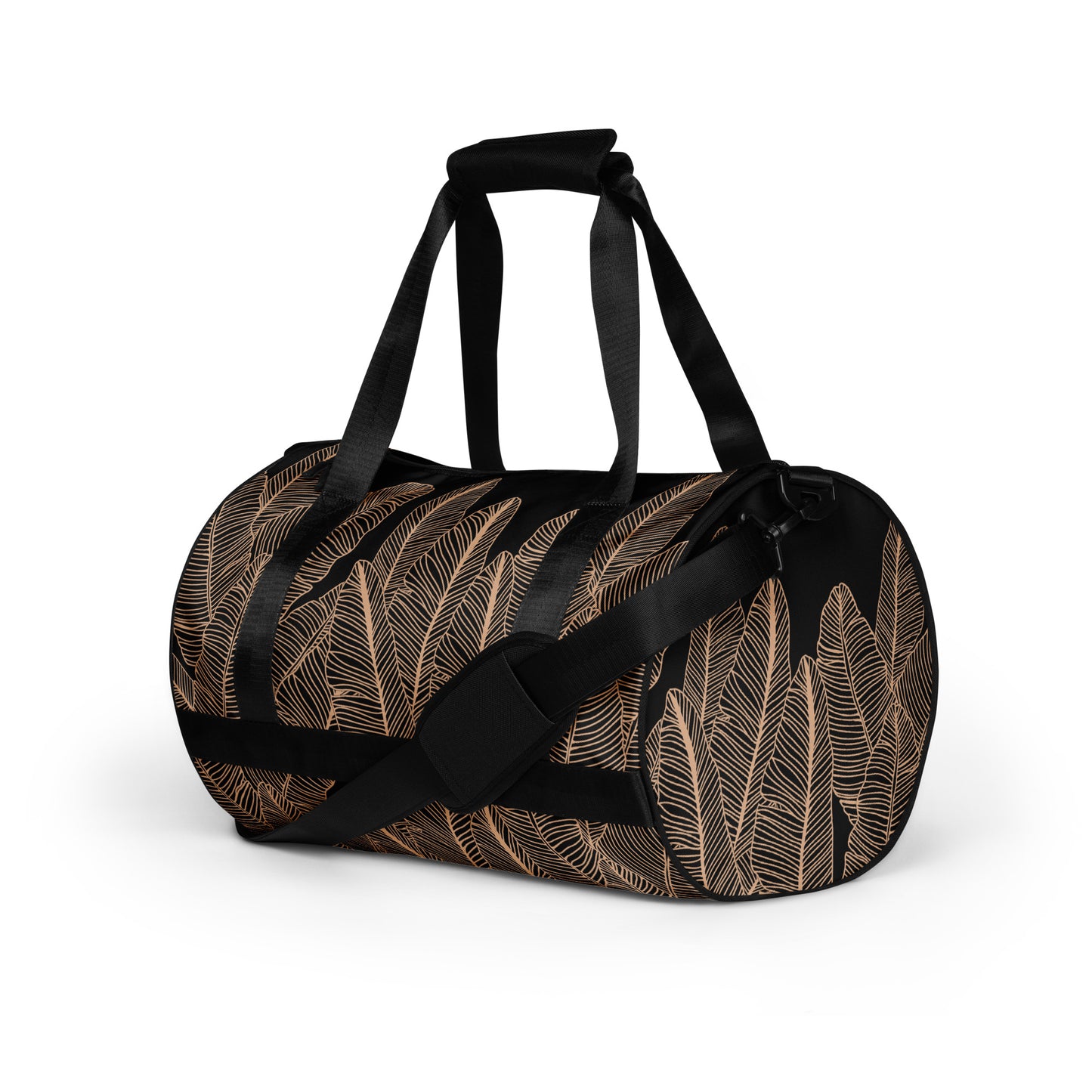 Banana Leaf Hawaiian Print Black Gym Bag | Duffle Bag