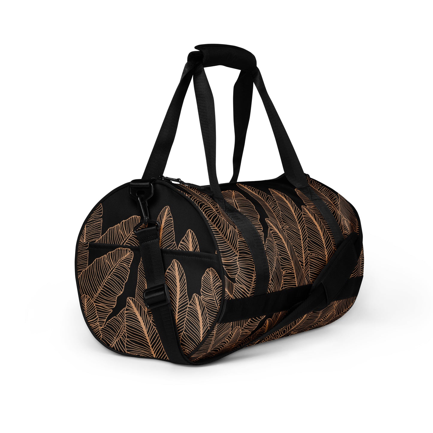 Banana Leaf Hawaiian Print Black Gym Bag | Duffle Bag