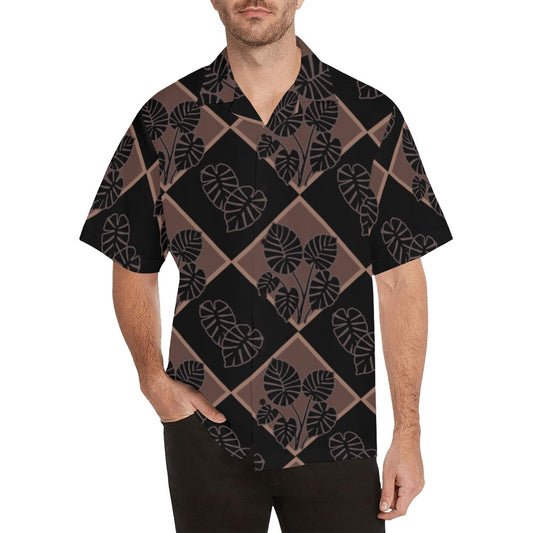 Kalo Quilt - Menʻs Aloha Shirt - Black and Mocha Hawaiian Shirt