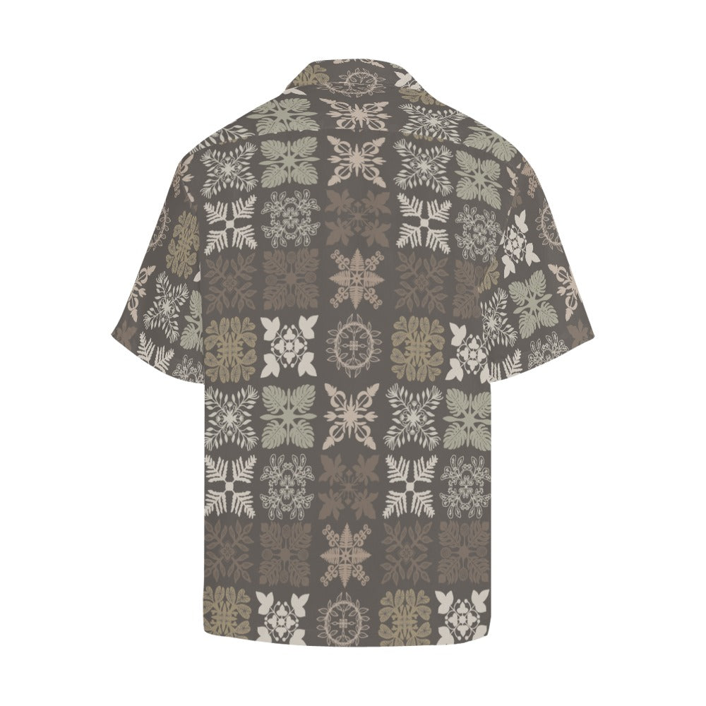 Hawaiian Kapa Kuiki - Menʻs Aloha Shirt, Taupe & Browns