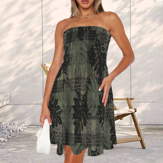 Hauʻoli Strapless Tube Dress - ulu and palaka - black and green