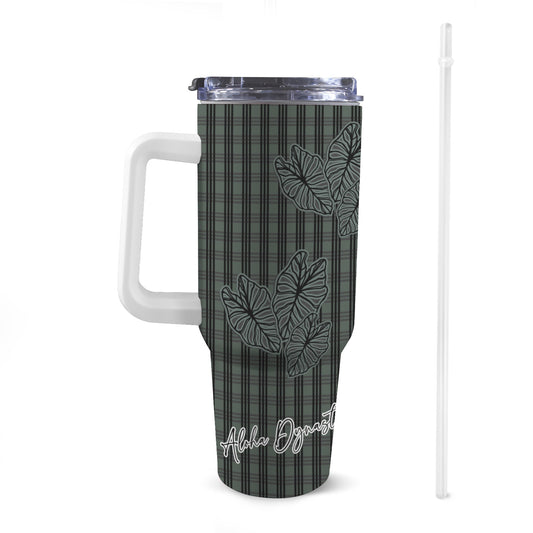 Kalo and Palaka Hawaiian Print 40 oz Tumbler with Handle - Teal Aloha Dynasty 40oz Tumbler with Handle