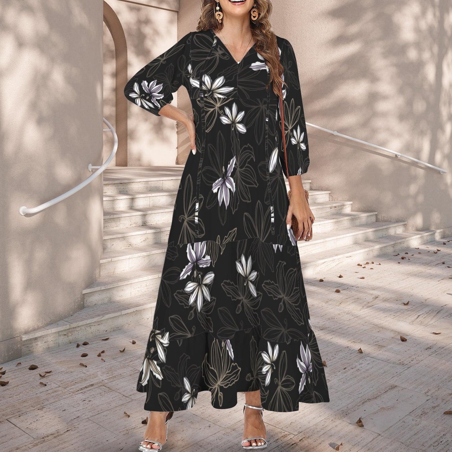 Pauahi Mu'u mu'u maxi dress - naupaka - black and purple