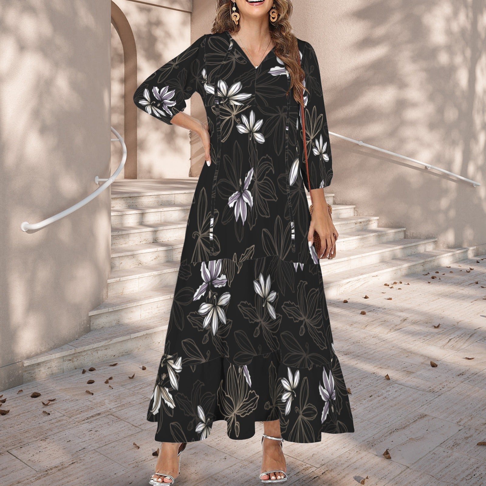 Pauahi Mu'u mu'u maxi dress - naupaka - black and purple