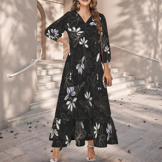 Pauahi Mu'u mu'u maxi dress - naupaka - black and purple