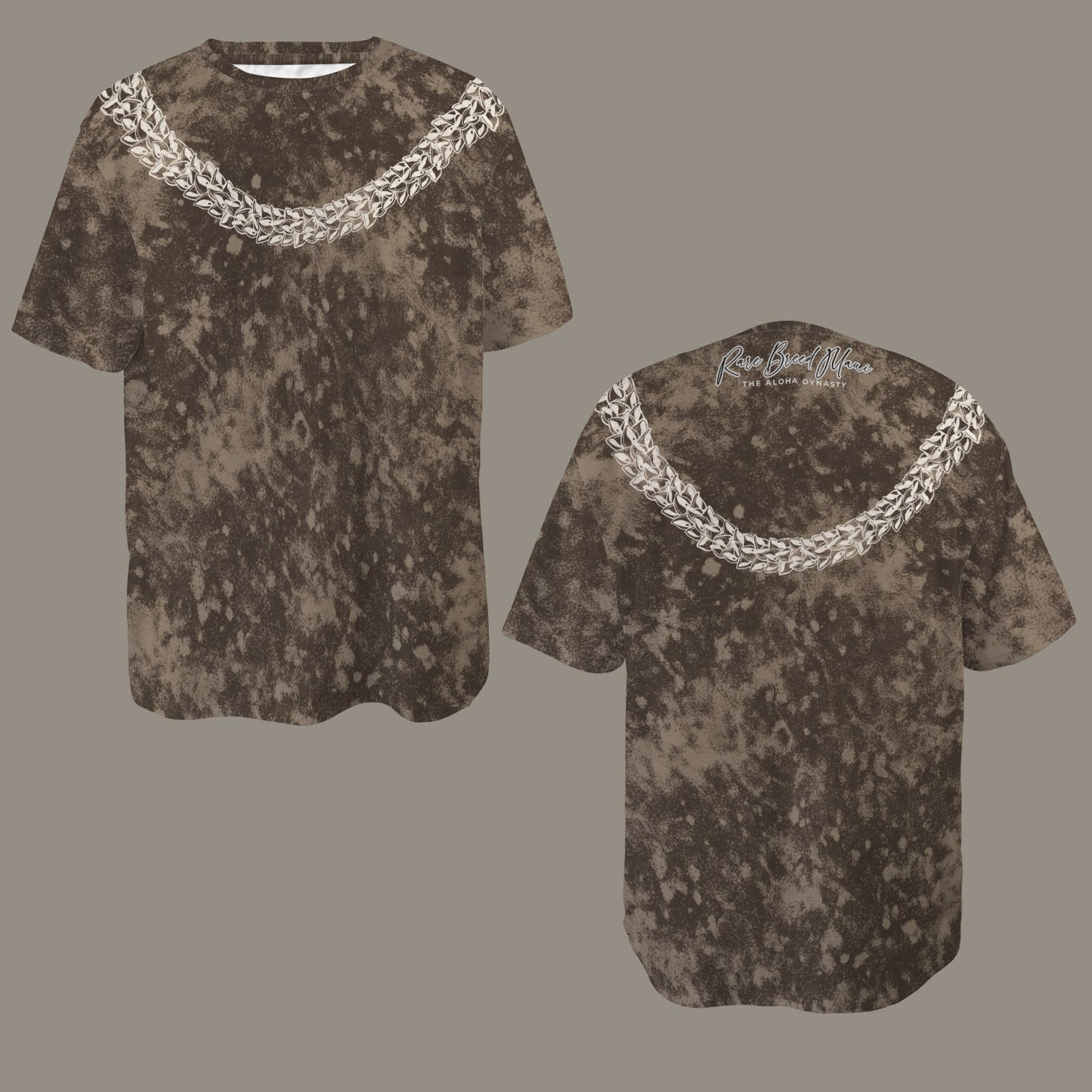 Oversized Vintage Wash Graphic T-shirt| Hawaiian Lei Tee, Smokey Chocolate Brown - Ni'ihau Shell Lei