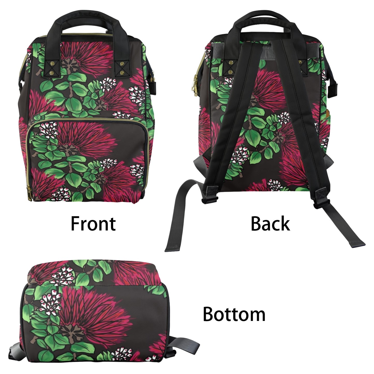 Ohi'a Lehua Hawaiian Print Multi-Purpose Backpack - Red and Black