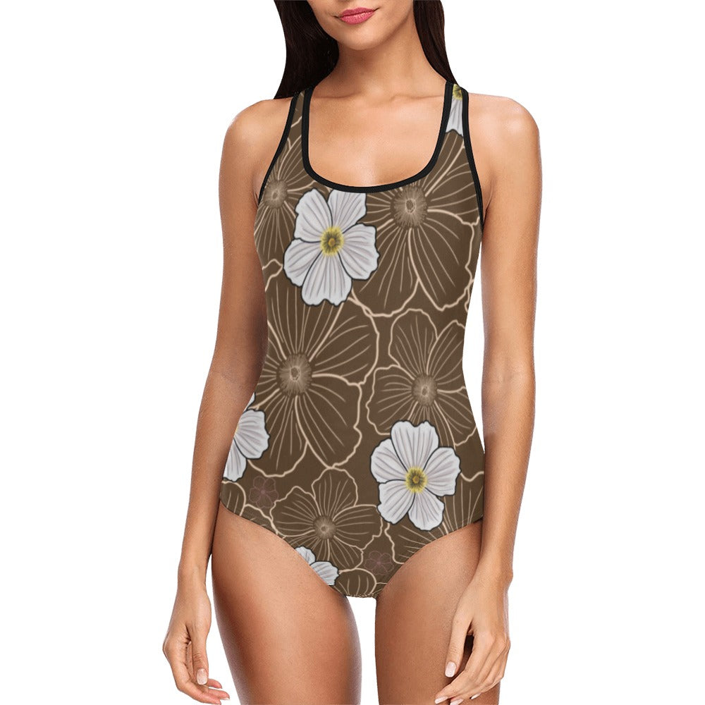 One Piece Swimsuit - Pua Kala (Hawaiian Poppy in Brown)