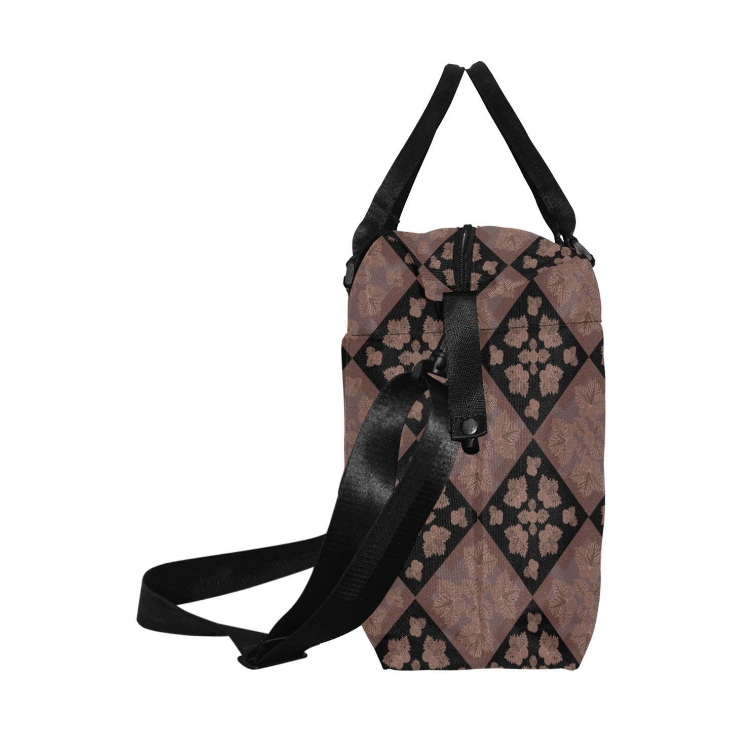 Ulu Quilt Duffle Bag with Trolley Sleeve - The Huaka'i Weekender Duffle (Mocha and black)