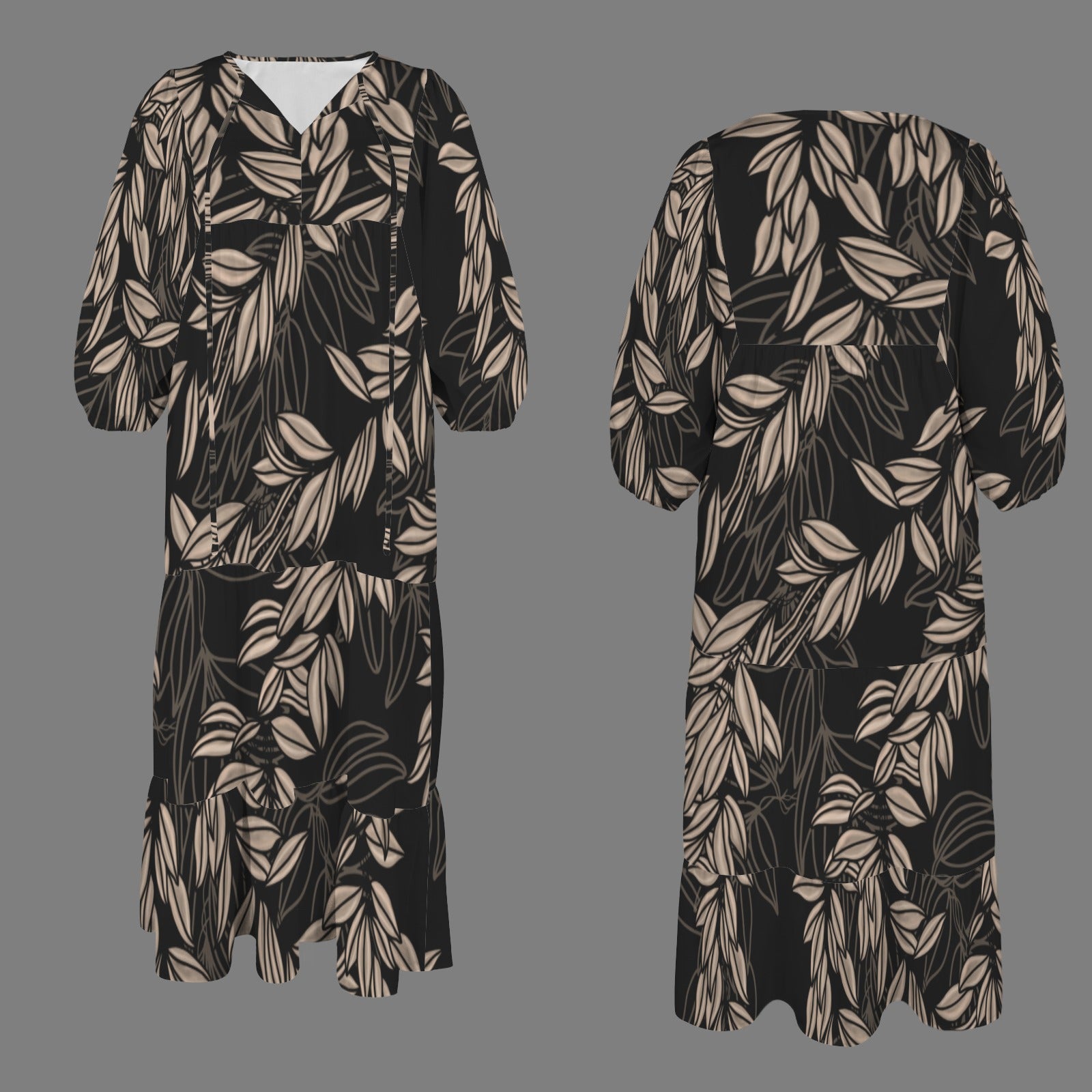 Pauahi Mu'u mu'u maxi dress - Maile Lei in Black and Brown