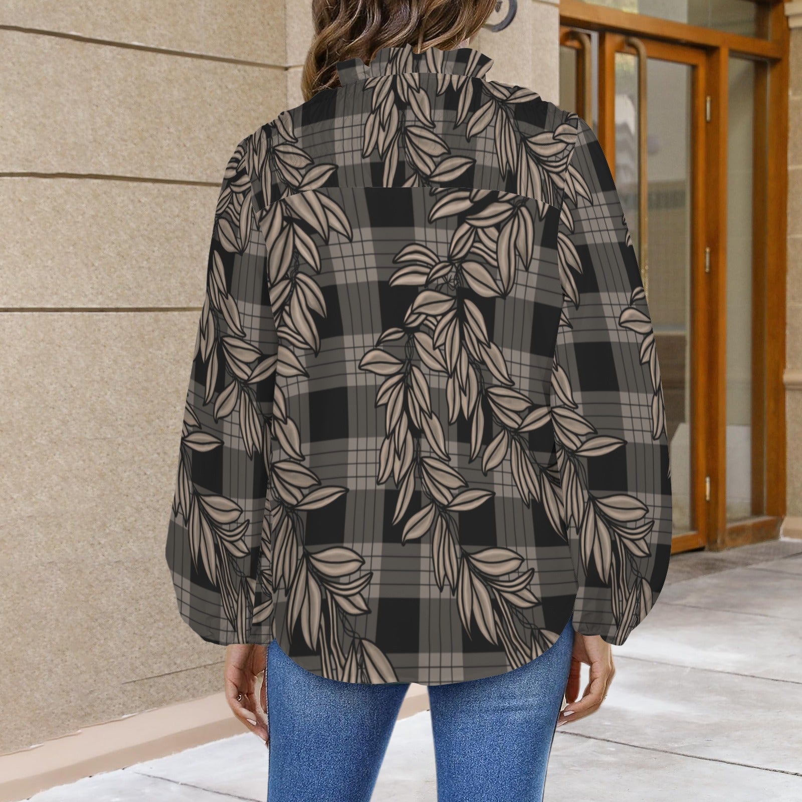 Mālie Blouse in Maile and Palaka - Black and Taupe