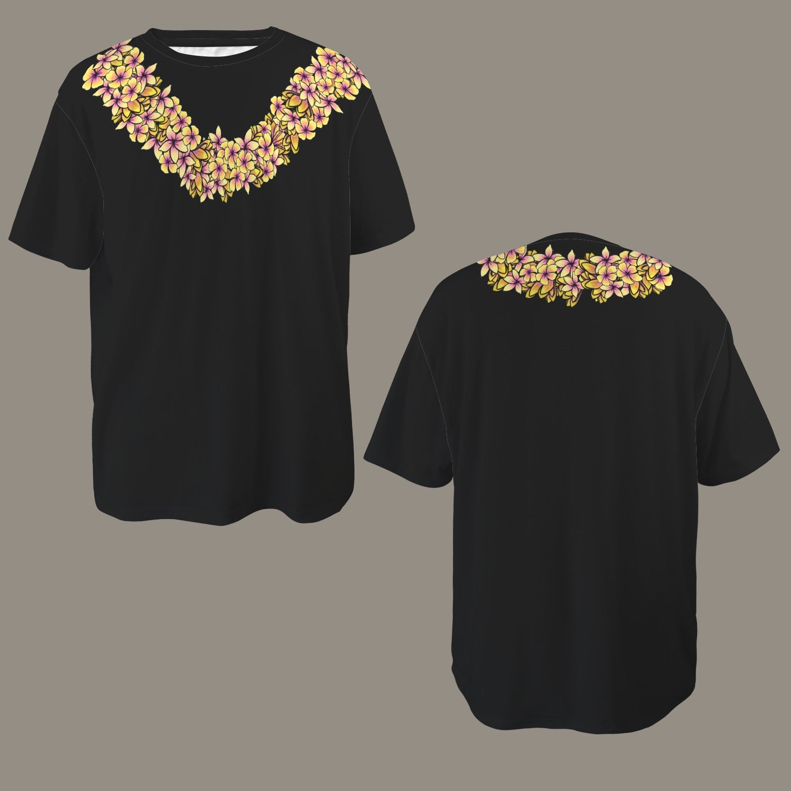 Oversized Hawaiian Lei Graphic T-Shirt  | Plumeria Poepoe Lei - Yellow and Pink Plumeria