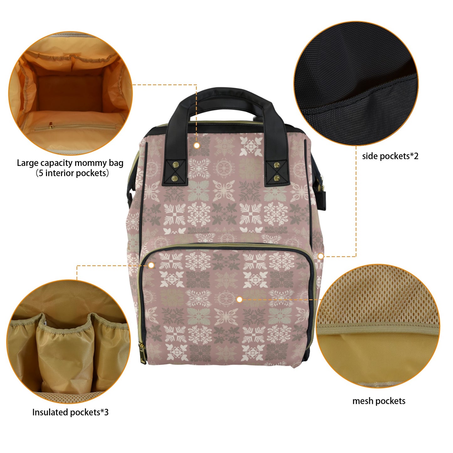 Kapa Kuiki Hawaiian Print Quilt Design Mult-Function Backpack - Mauve and Taupe