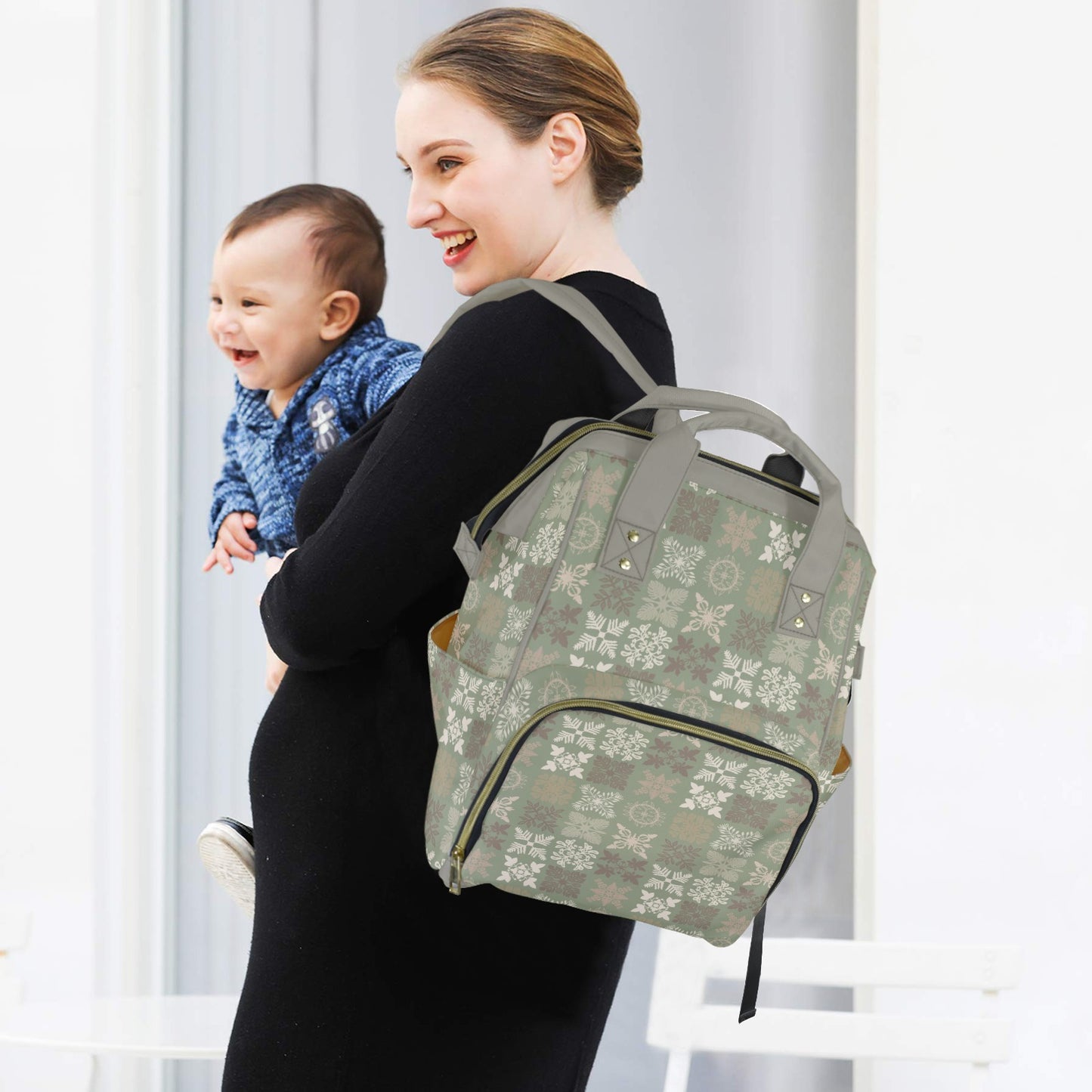 Kapa Kuiki Hawaiian Print Quilt Design Mult-Function Backpack - Sage, Khaki and Gray
