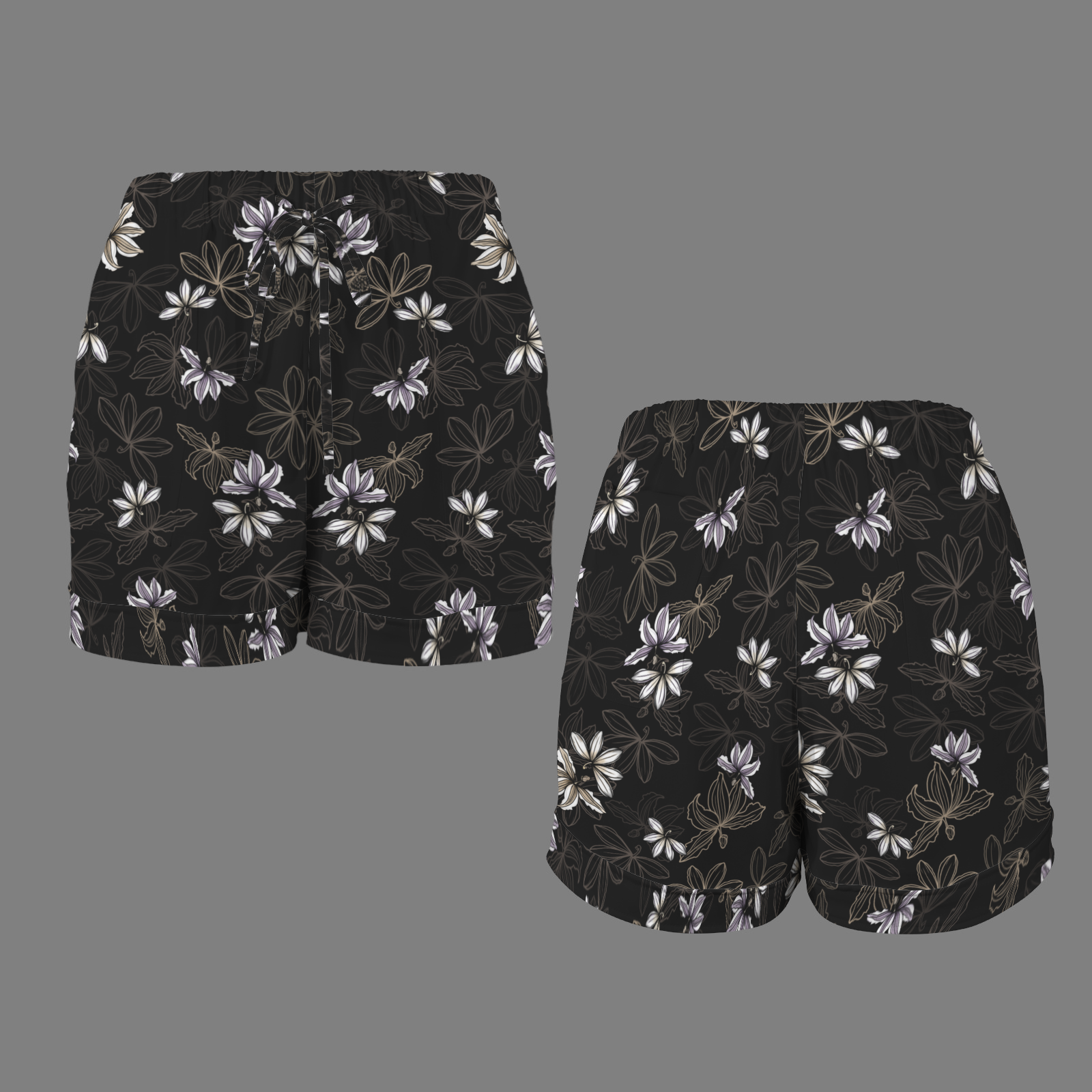 Holoholo shorts in Naupaka Taupe and Purple