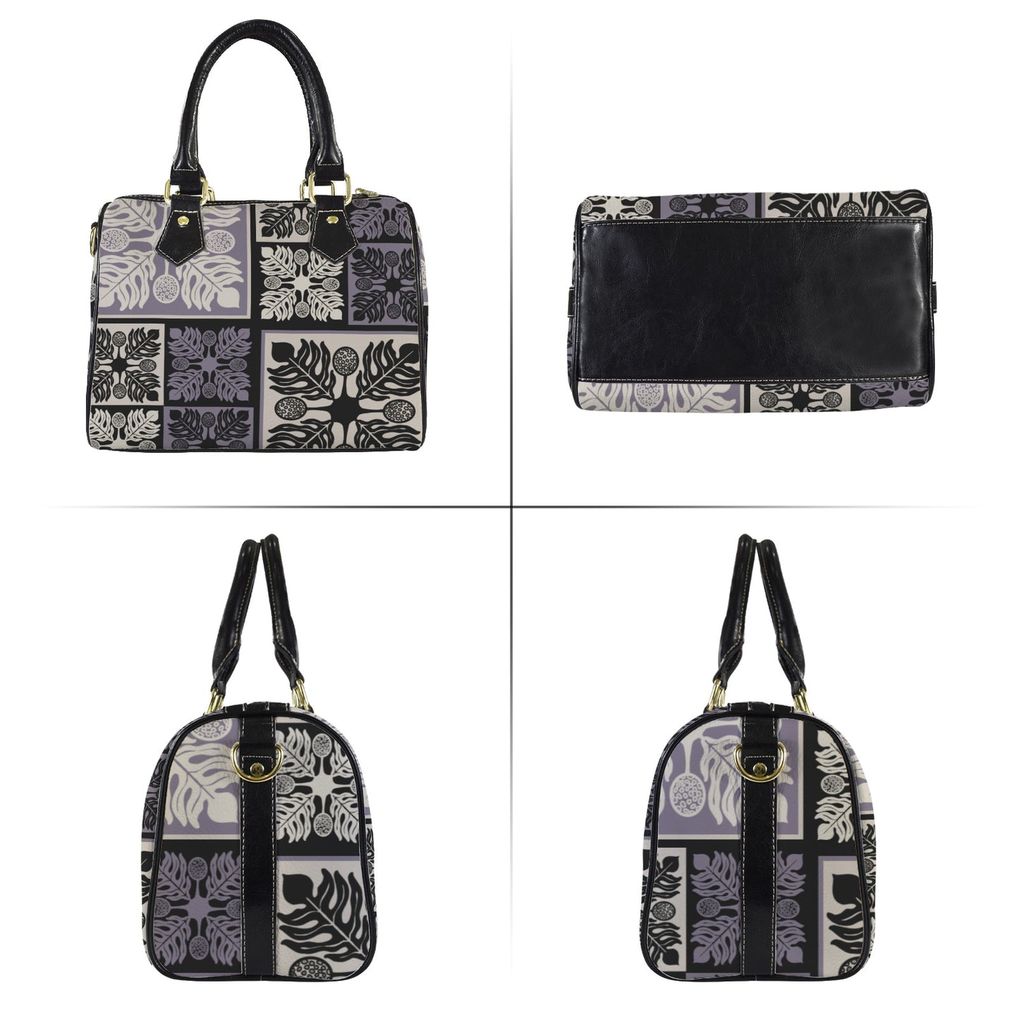 Ulu Breadfruit Kapa Kuiki Hawaiian Quilt Print - Kauka Faux Leather Satchel Handbag, Small