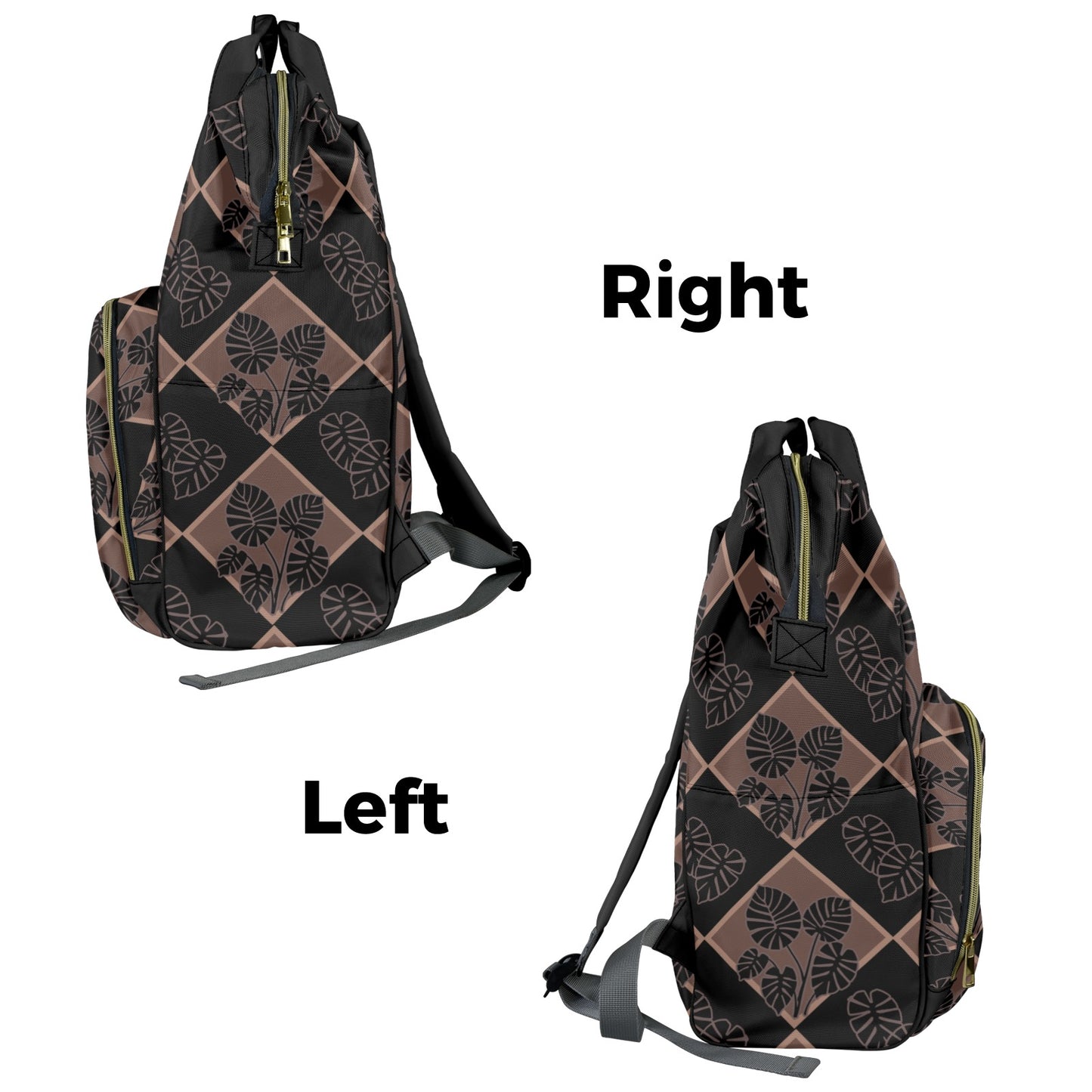 Kalo Quilt Hawaiian Print Multi-Function Backpack 2.0 - Mocha and Black