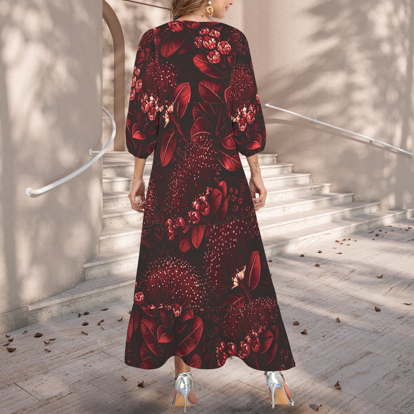 Pauahi Mu'u mu'u maxi dress - 'ōhiʻa lehua in red